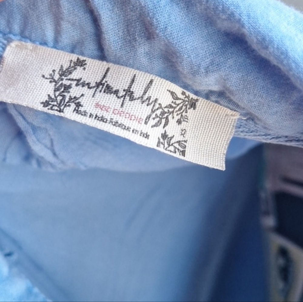 Free People Heat Of The Night 2 Piece Loungewear Set Top XS Pants L Chambray - Picture 4 of 8